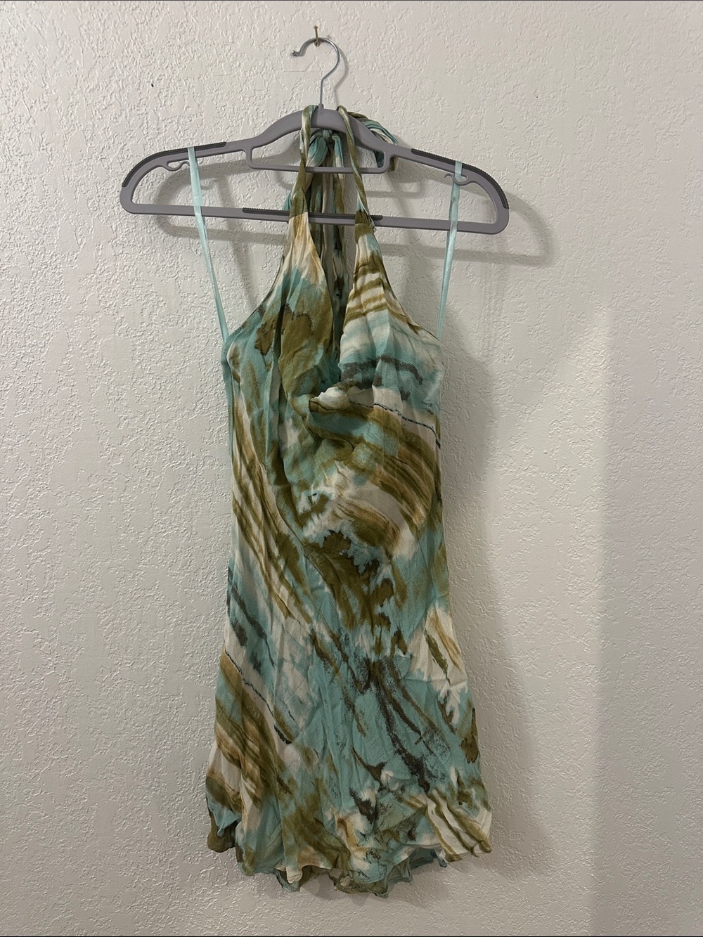 Hello Molly Teal and Olive Tie-Dye Halter Dress